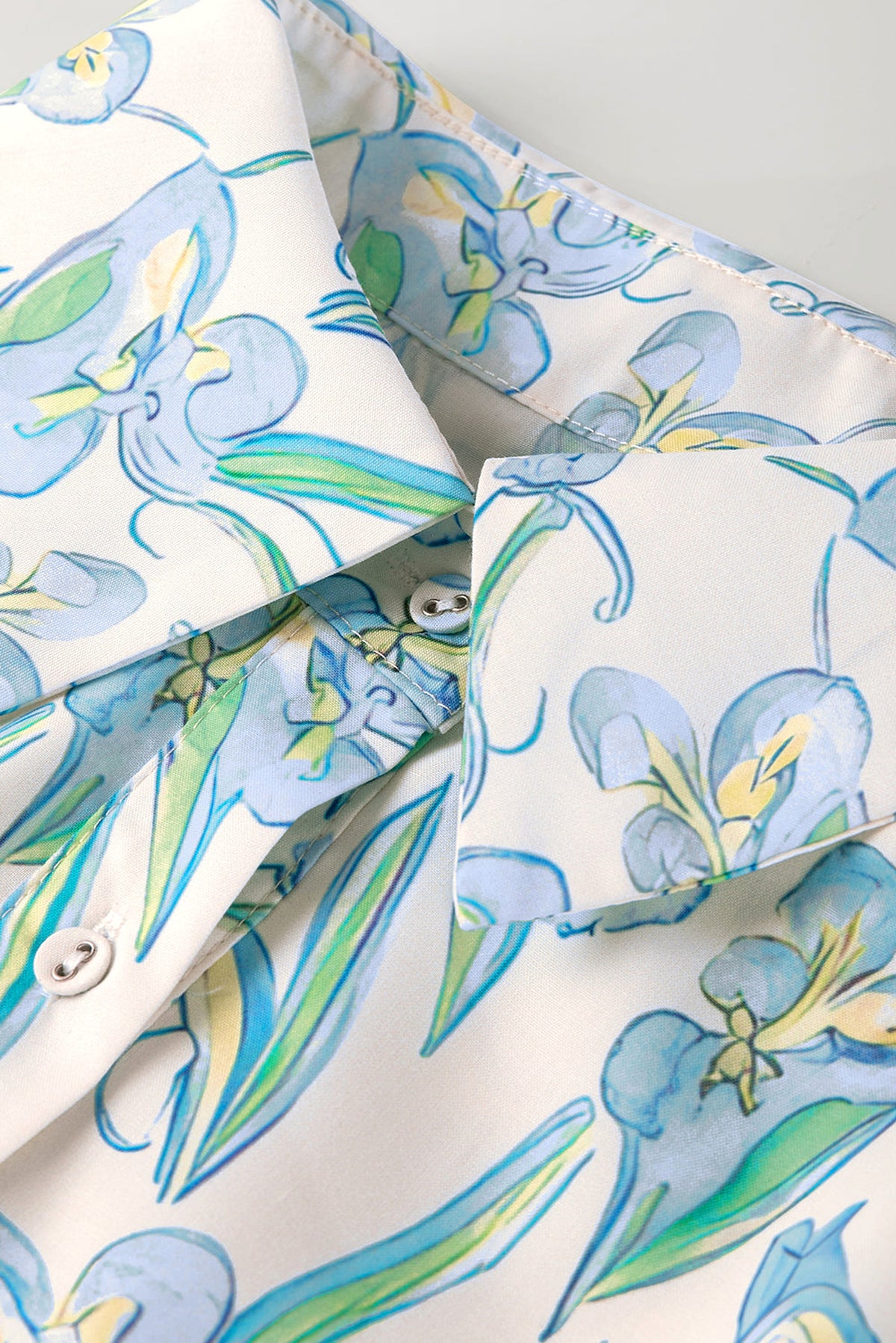 Green Floral Print Shirtcollar Buttoned Short Sleeve Shift Dress - enhanced image 6