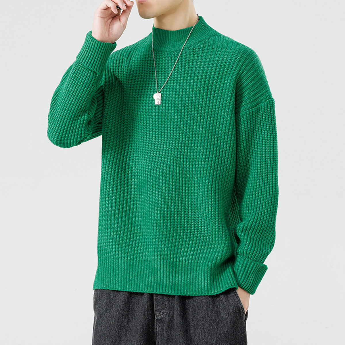 Half High Necked Sweater For Men's Casual Knitwear Outerwear - enhanced image 6