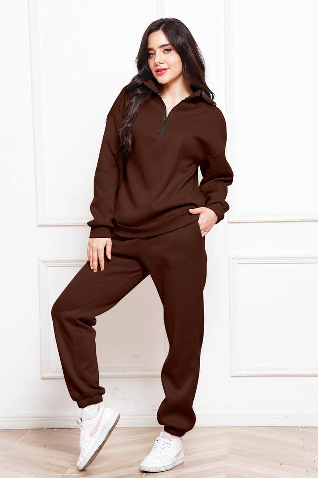 Half Zip Long Sleeve Sweatshirt and Pants Set - enhanced image 6