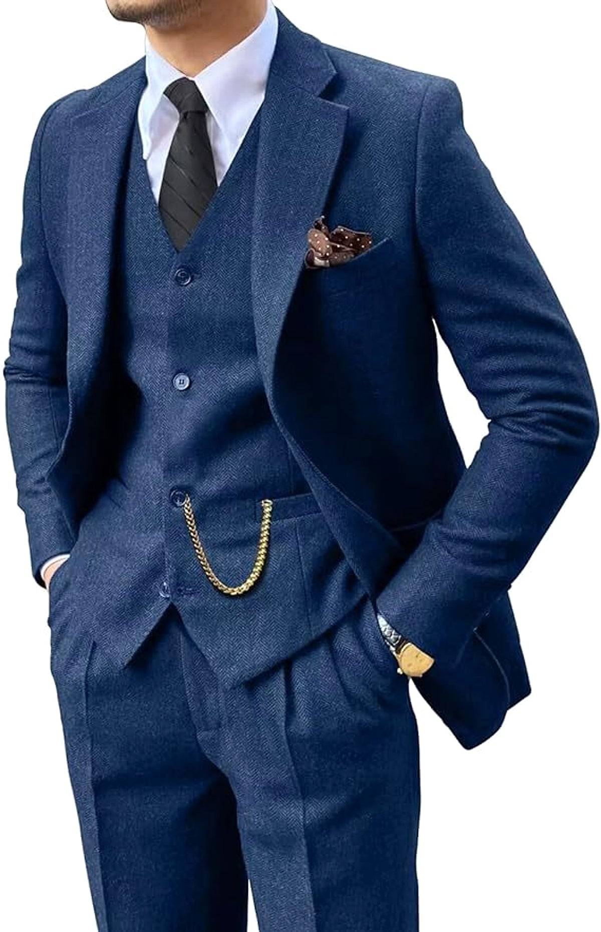 Herringbone Men's Suit Slim Fit - enhanced image 6
