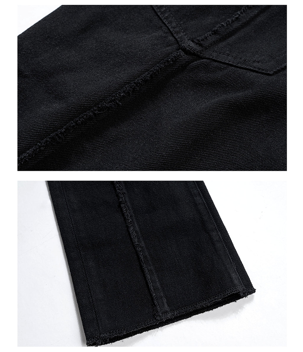 High Street Dark 3D Cut Solid Black Vintage Jeans Men - enhanced image 6
