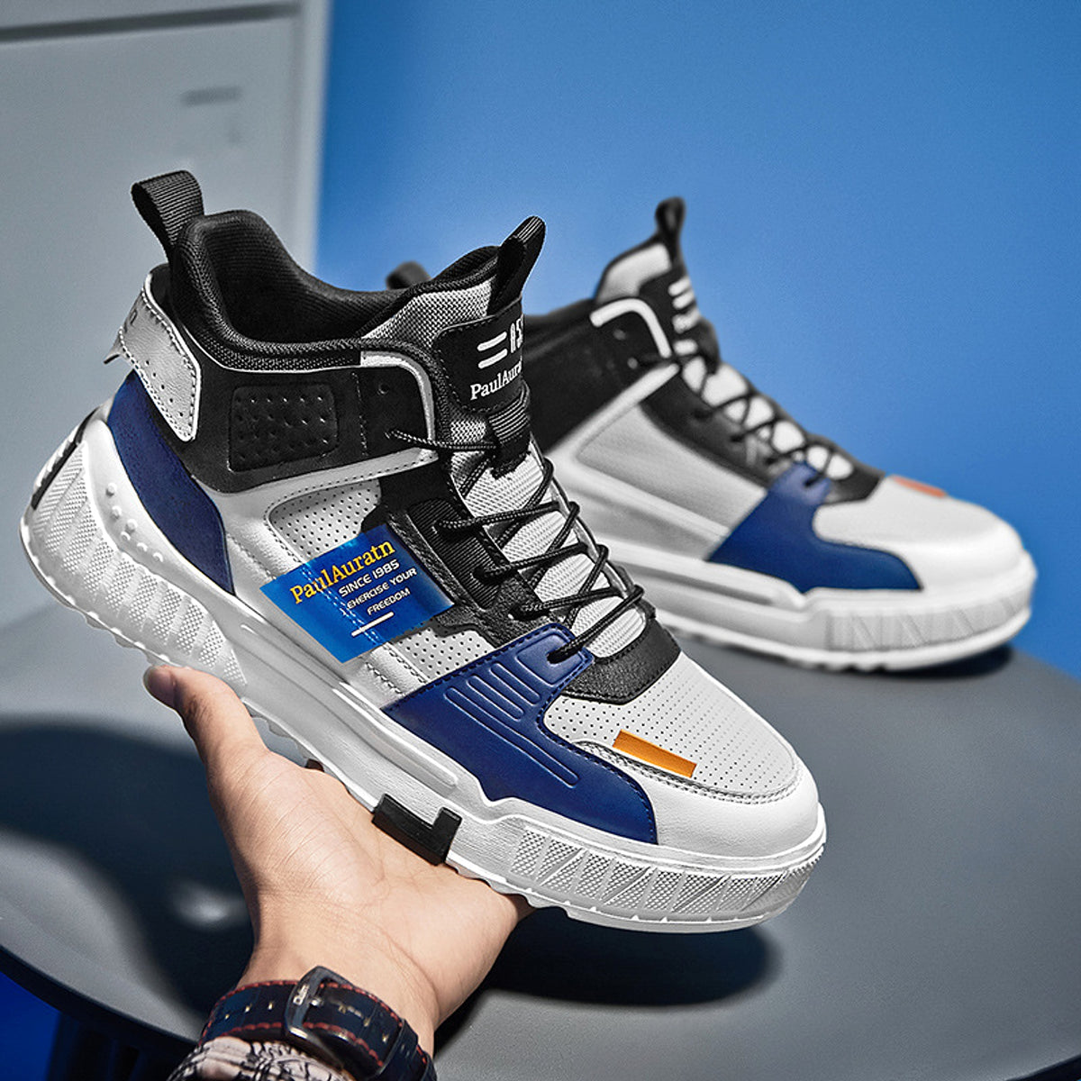 High-Top Leather Panel Casual Sneakers - enhanced image 6