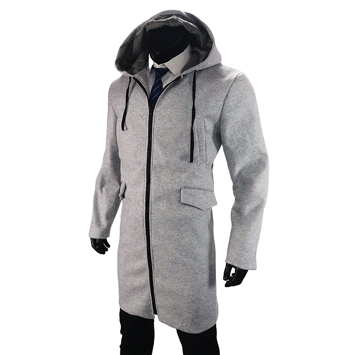 Hooded Jacket Single Zipper Cardigan Woolen Men's Coat - enhanced image 6