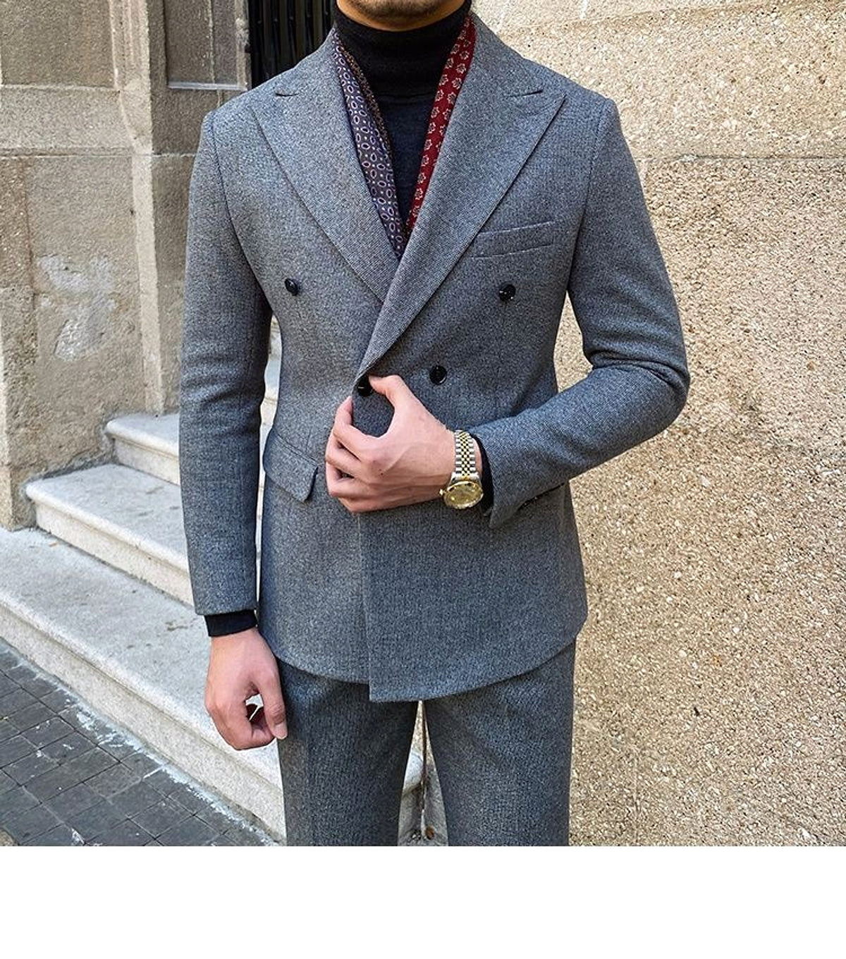 Houndstooth Double Breasted Slim Fit Suit Men's Suit - enhanced image 6