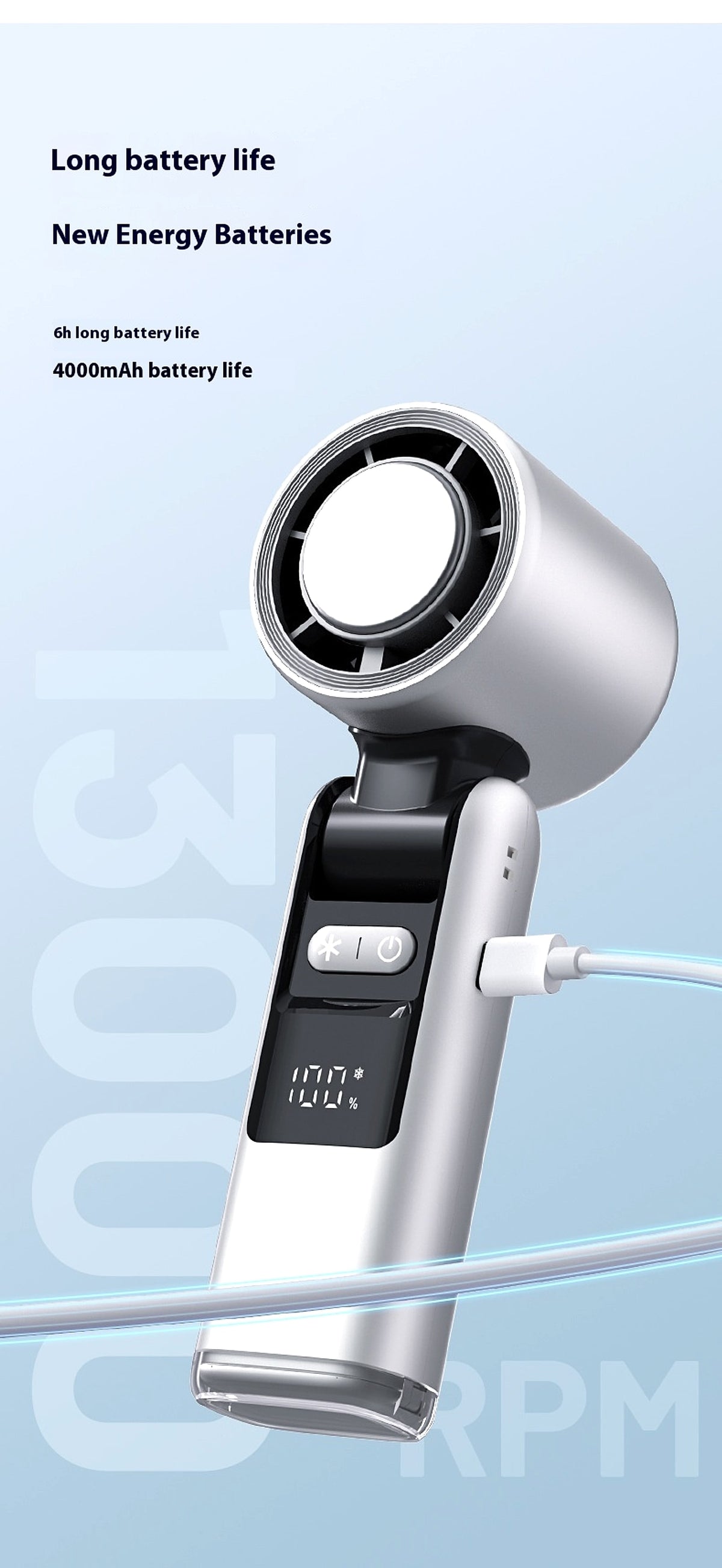 Ice Cool Turbo Mini Fan with Digital Display – USB Rechargeable & Foldable - enhanced image 6