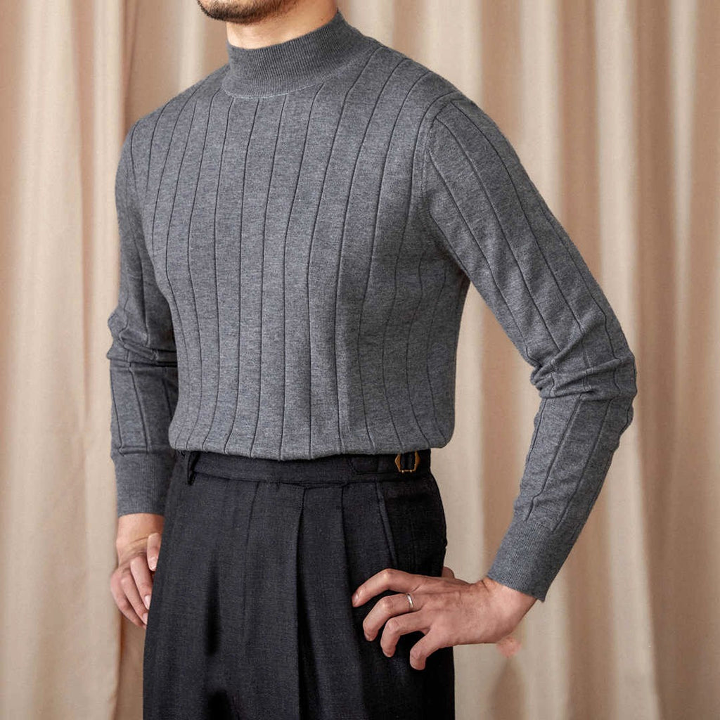 Italian Long Sleeve Mock Neck Sweater Trendy Men - enhanced image 6