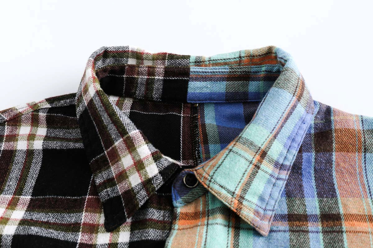 Japanese Trendy Spliced Plaid Blouse DressShirt CS51 - enhanced image 6