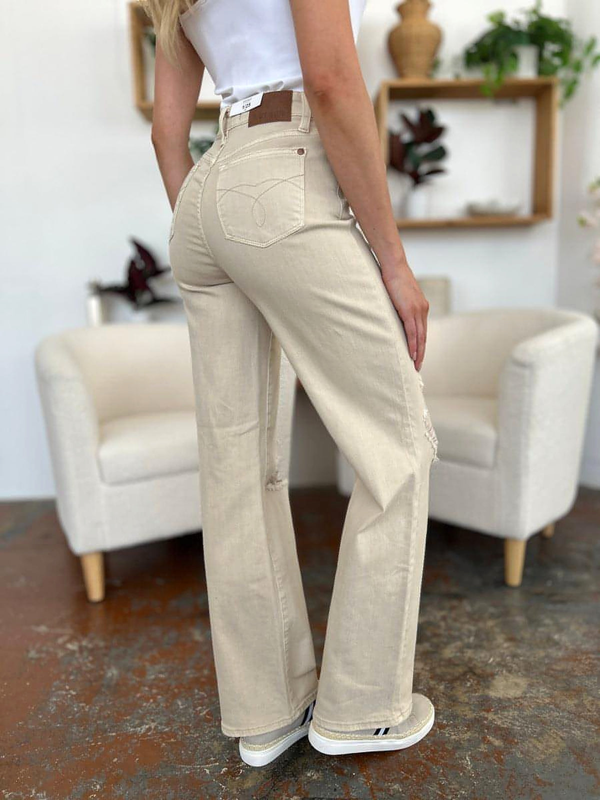 Judy Blue Full Size High Waist Distressed Wide Leg Jeans - enhanced image 6