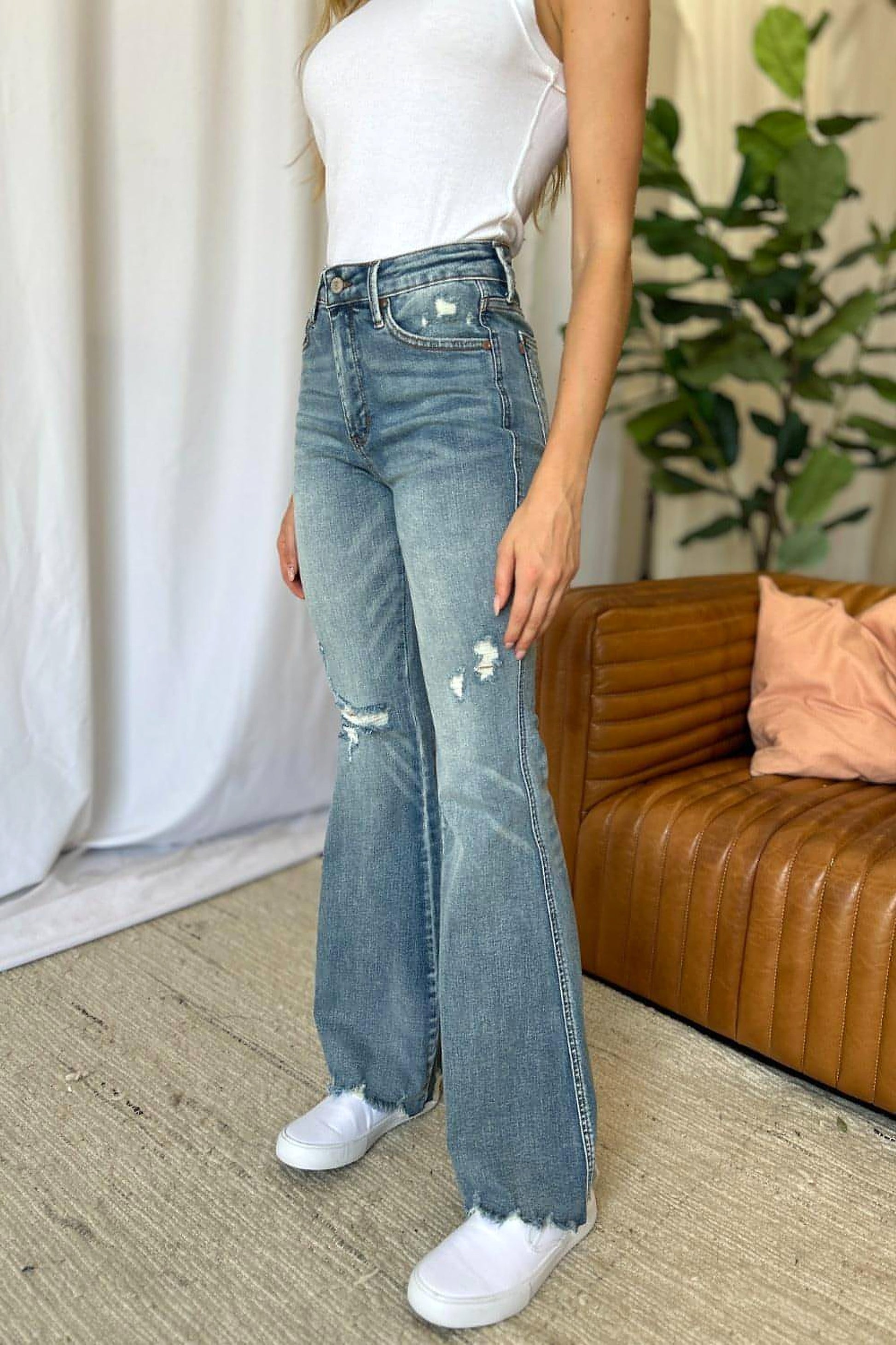 Judy Blue Full Size Medium Rise Tummy Control Destroy Flare - enhanced image 6