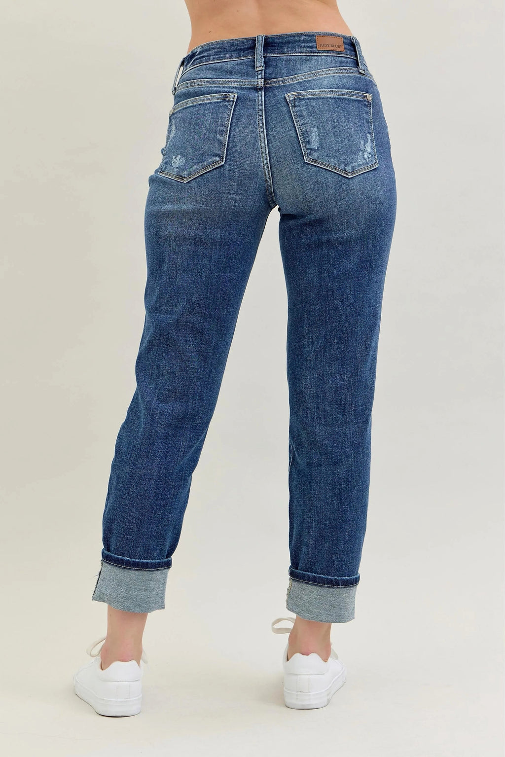 Judy Blue Full Size Mid Rise Cuffed Destroy Bf Jeans Plus Size - enhanced image 6