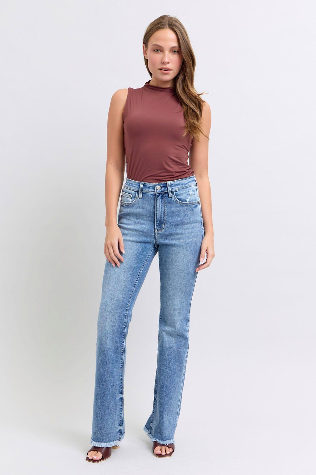 Judy Blue Full Size Raw Hem High Rise Bootcut Jeans - enhanced image 6