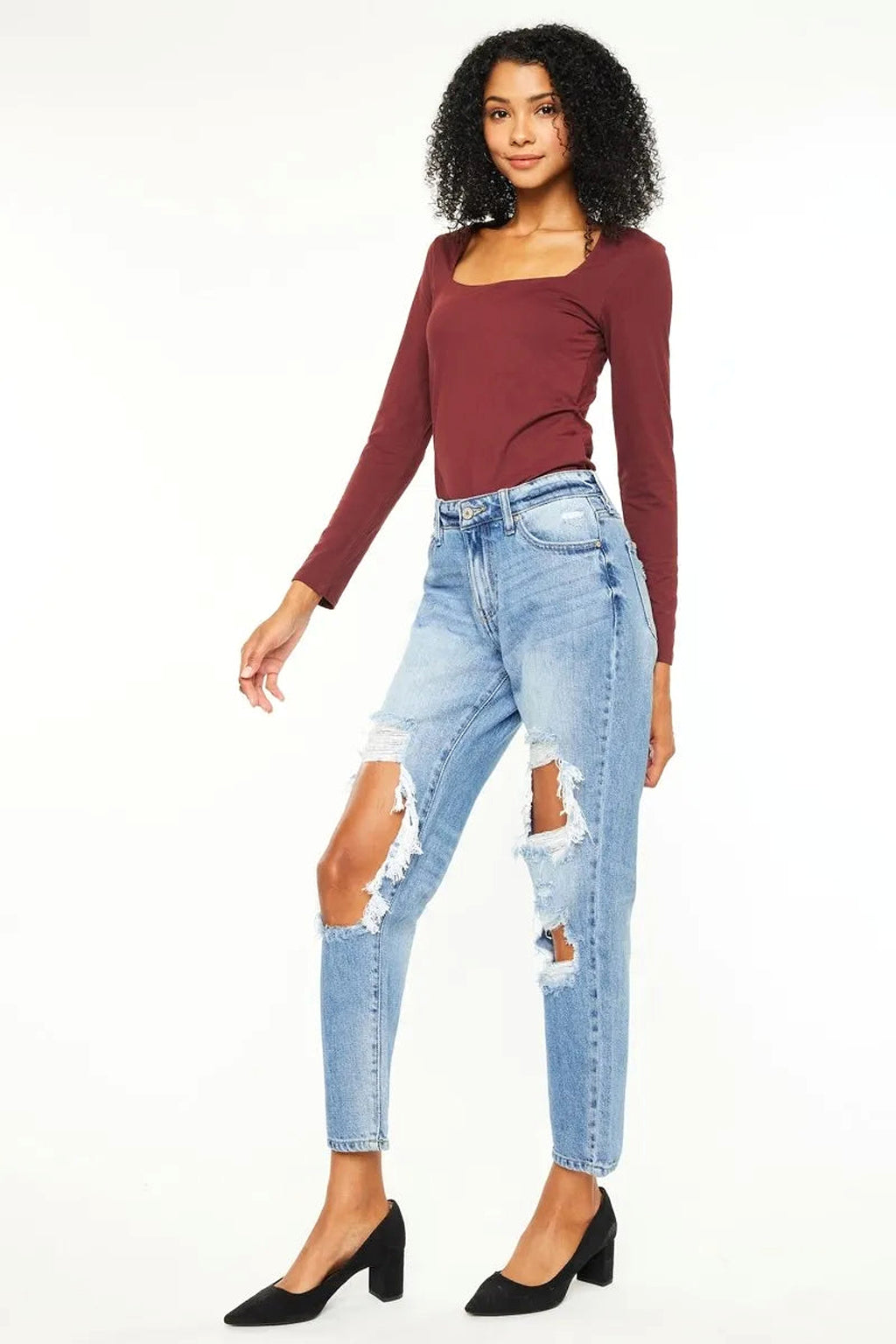 Kancan High Rise Distressed Boyfriend Jeans - enhanced image 6
