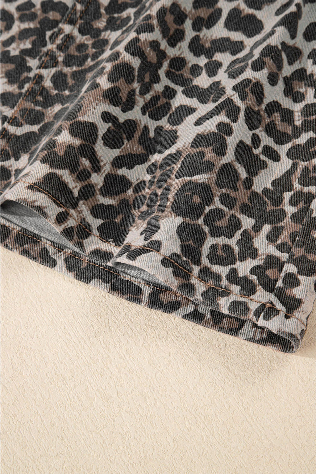 Khaki Leopard Denim Mini Skirt - enhanced image 6