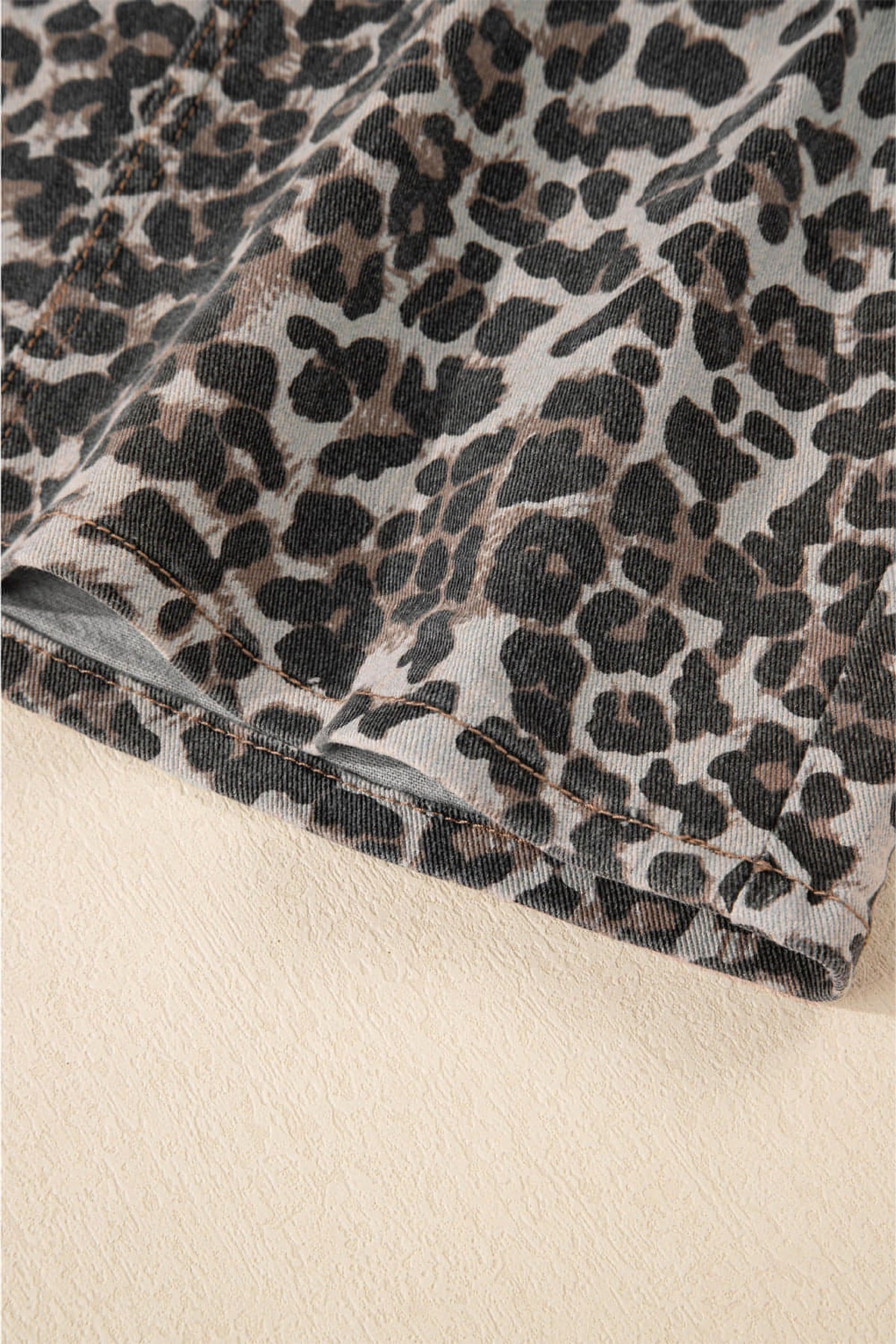 Khaki Leopard Denim Mini Skirt - enhanced image 6