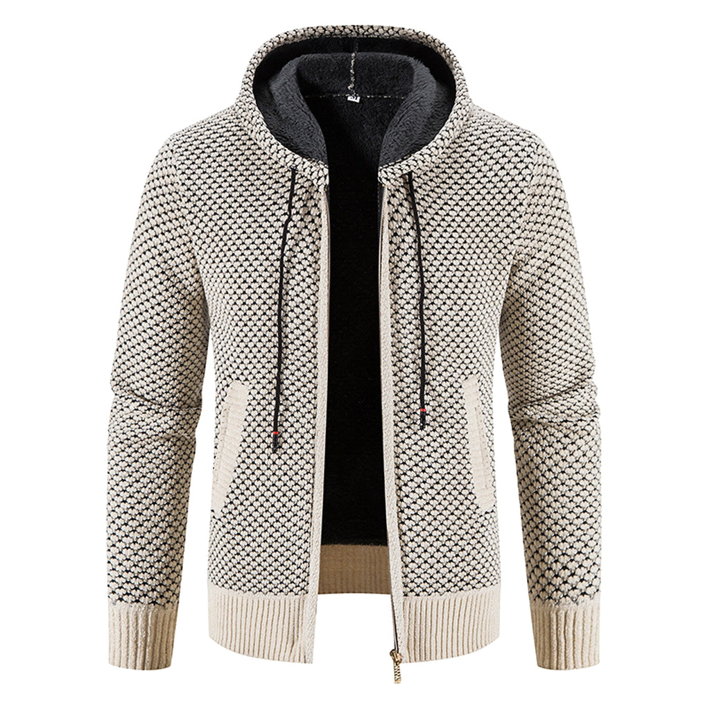 Knitwear Men's Hooded Sweater Fleece-lined Velvet-added Thickness Fleece-lined Warm Cardigan Coat - enhanced image 6