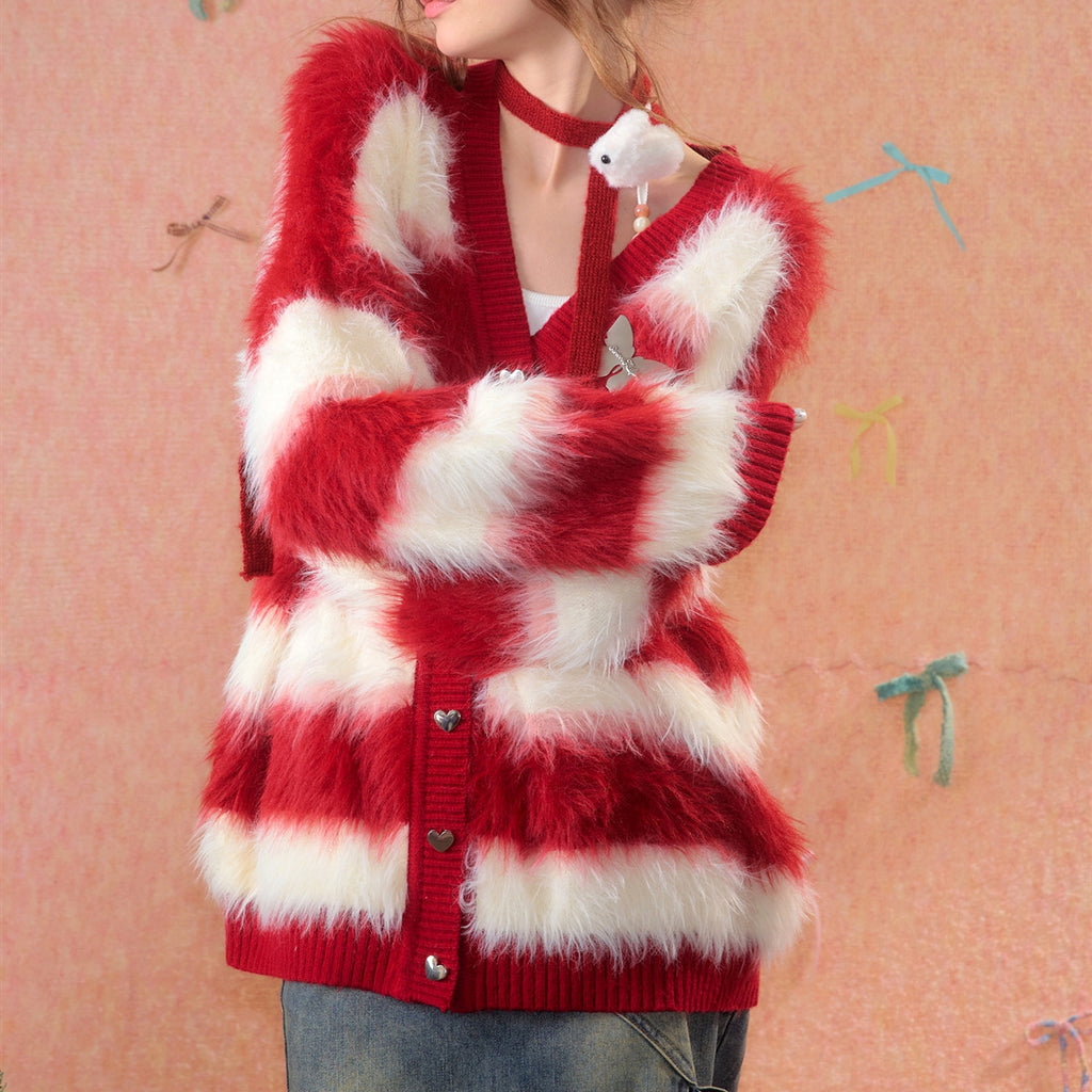 Lady In A Thick Red Sweater With Stripes - enhanced image 6