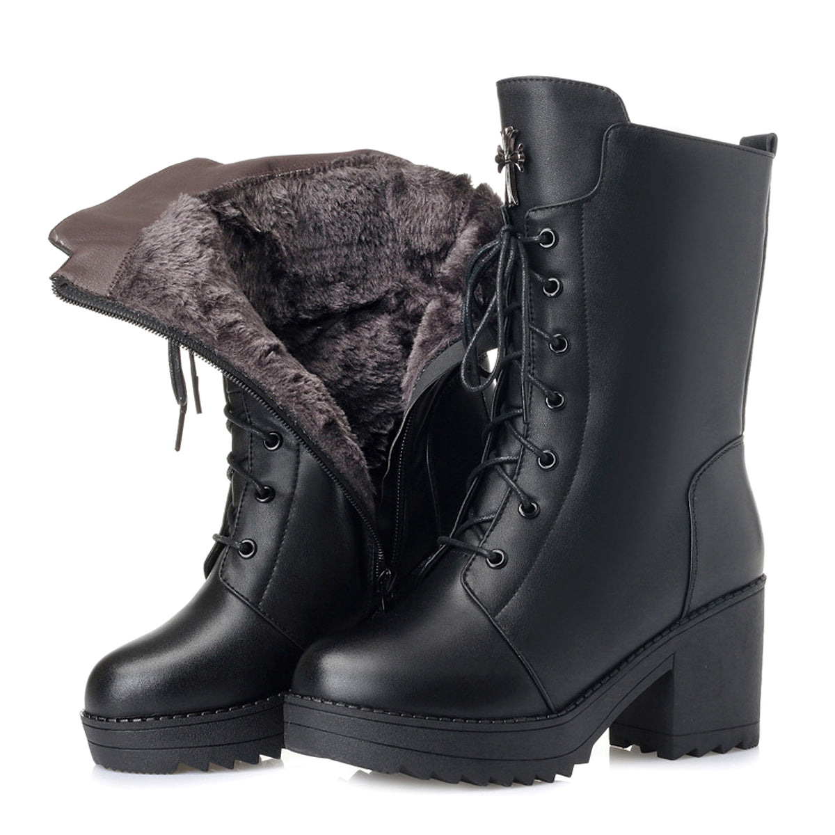 Leather lace-up  boots with zipper women - enhanced image 6