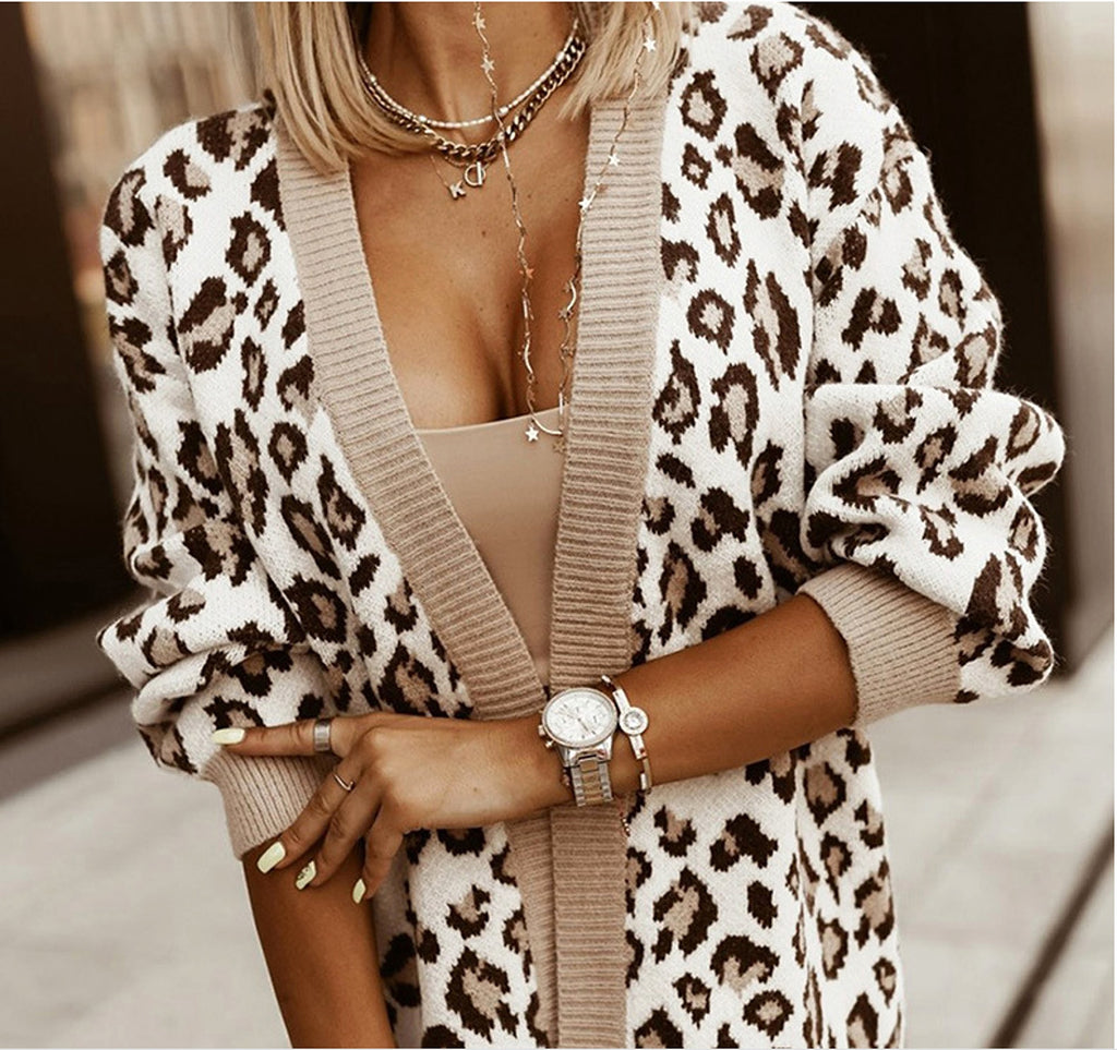 Leopard Print Design Knitted Cardigan Sweater - enhanced image 6