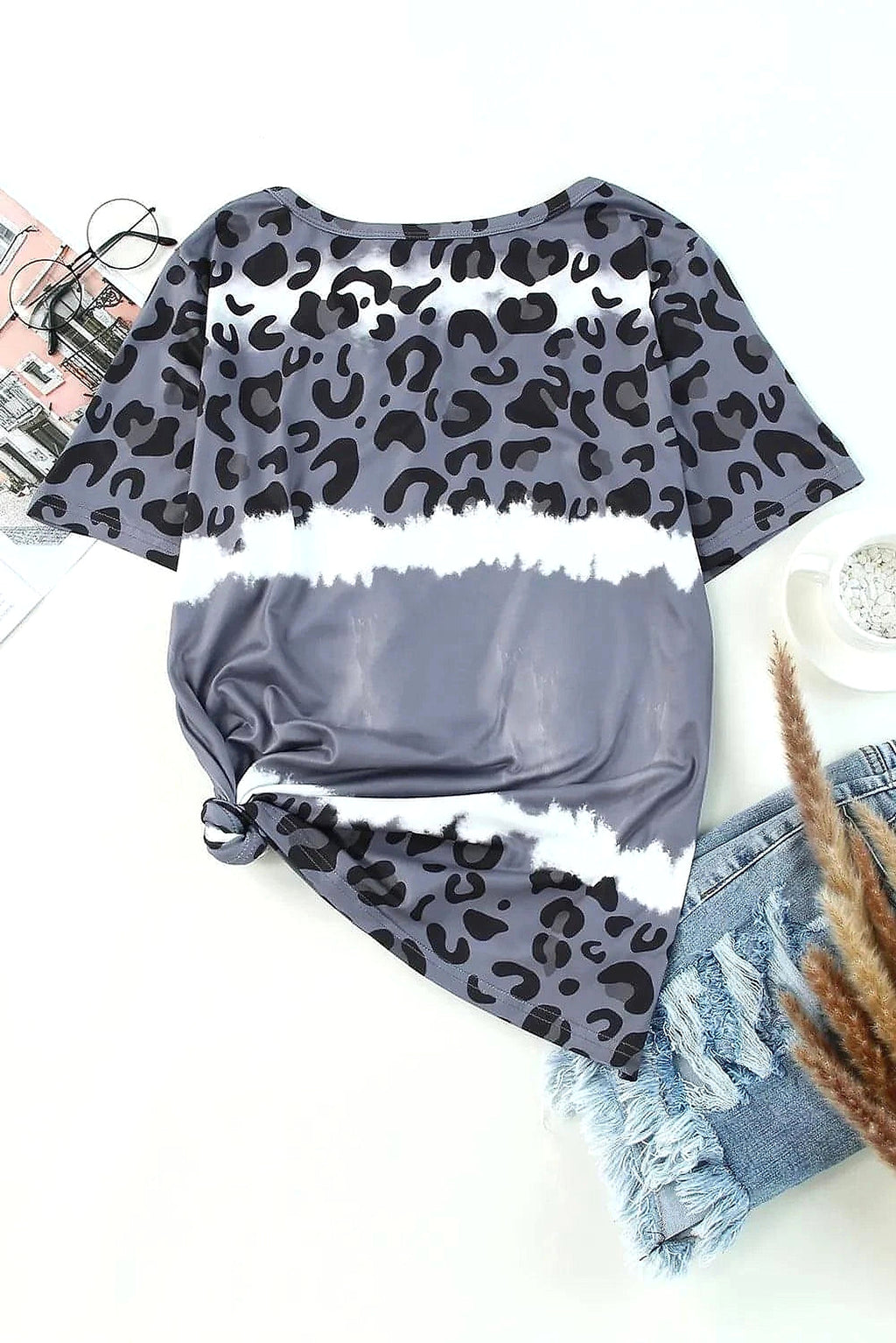 Leopard V-Neck Short Sleeve T-Shirt - enhanced image 6