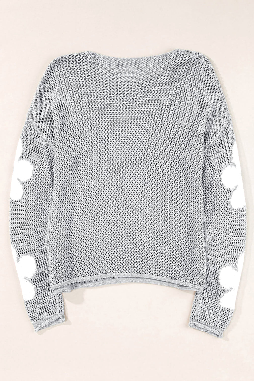 Light Grey Big Flower Hollowed Knit Drop Shoulder Sweater - enhanced image 6