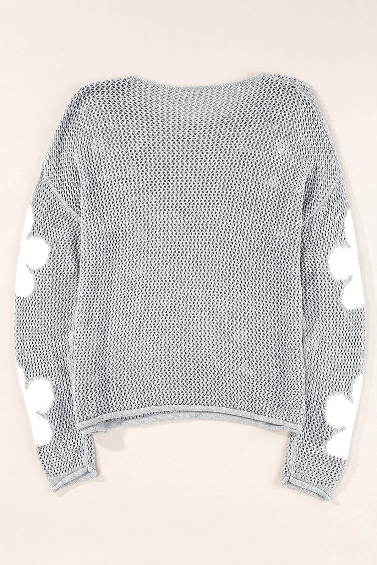 Light Grey Big Flower Hollowed Knit Drop Shoulder Sweater - enhanced image 6