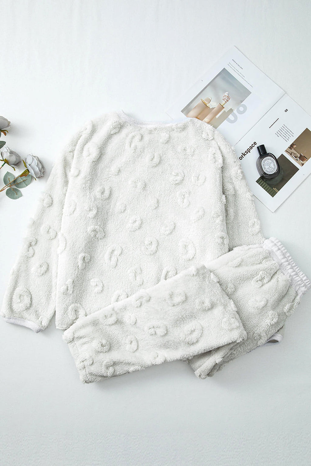 Light Grey Leopard Textured Loose Fit Fleece Lounge Set - enhanced image 6