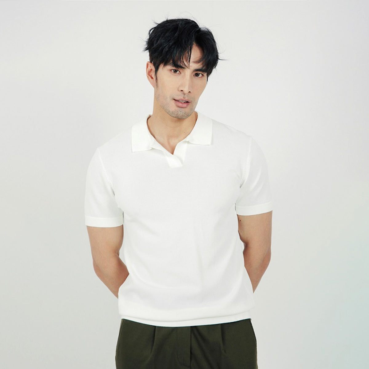 Lightly Mature Men's Lapel Knitted Polo Shirt Solid Color Short Sleeve T-Shirt - enhanced image 6
