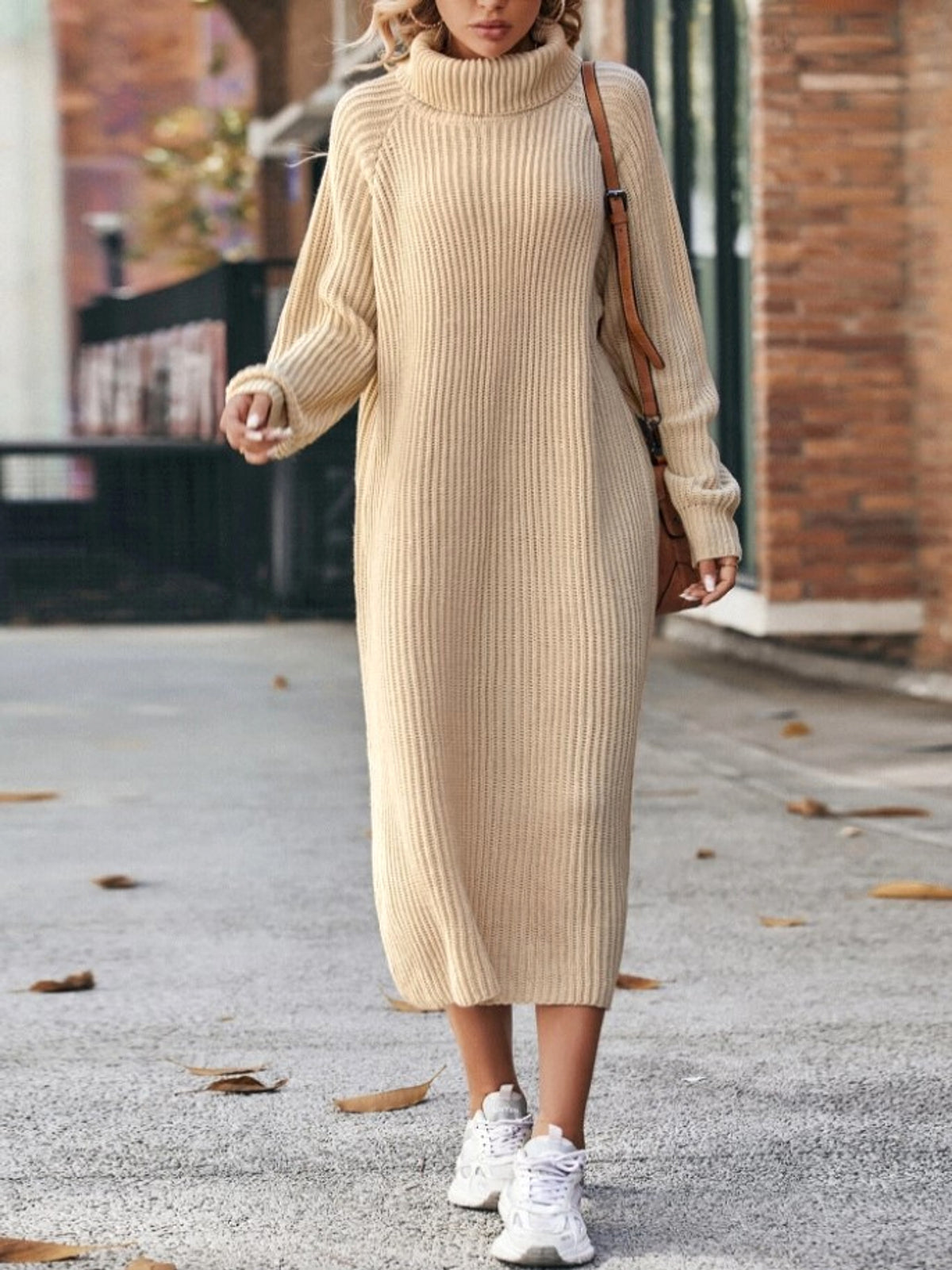 Long Below The Knee Loose High Collar Knitted Dress Sweater - enhanced image 6