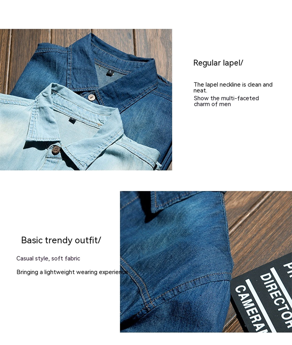 Long Sleeve Denim DressShirt Jacket Slim Style Men's Thin - enhanced image 6