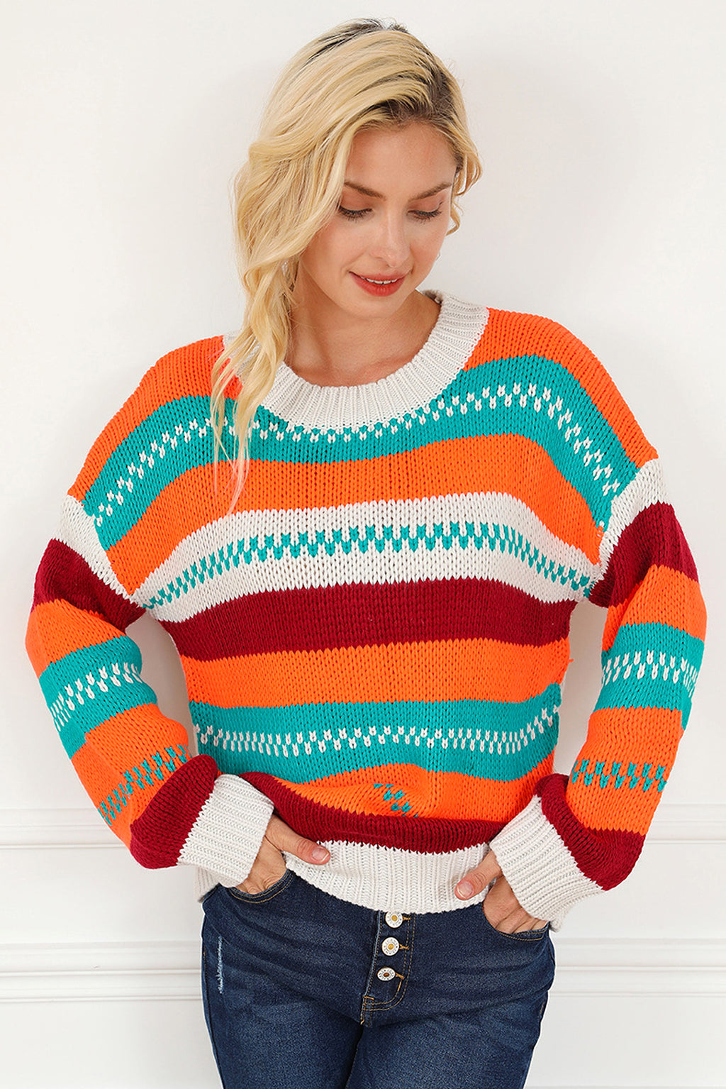 Loose Color Pullover Regular Sleeve Sweater Women - enhanced image 6