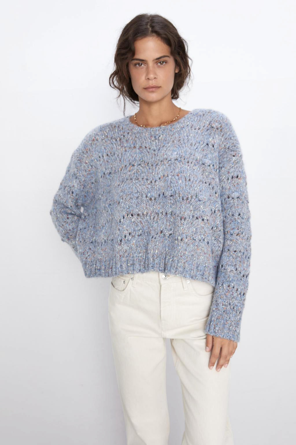 Loose hollow pullover round neck thin sweater short sweater women - enhanced image 6