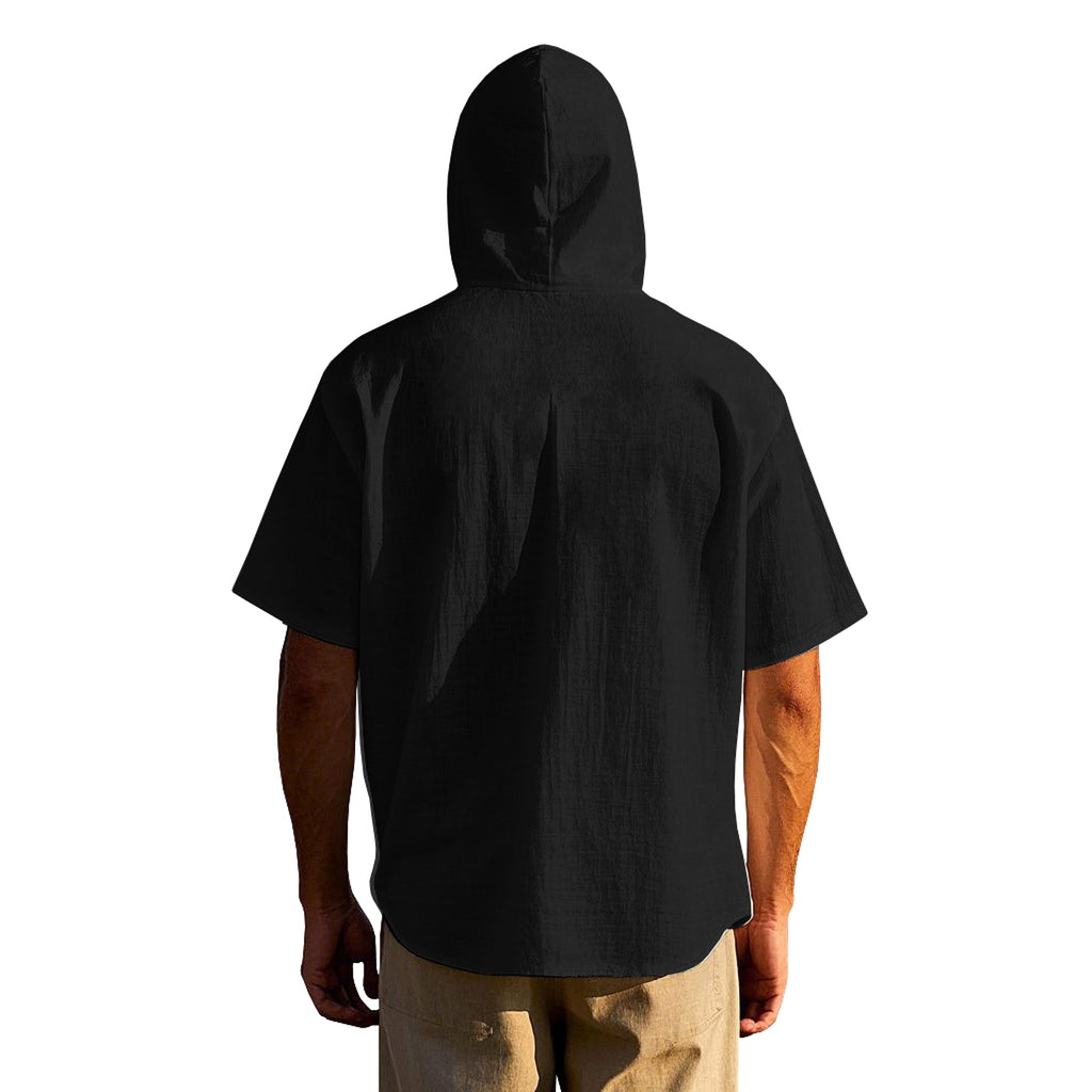 Loose Hooded Short-sleeved Shirt For Men - enhanced image 6
