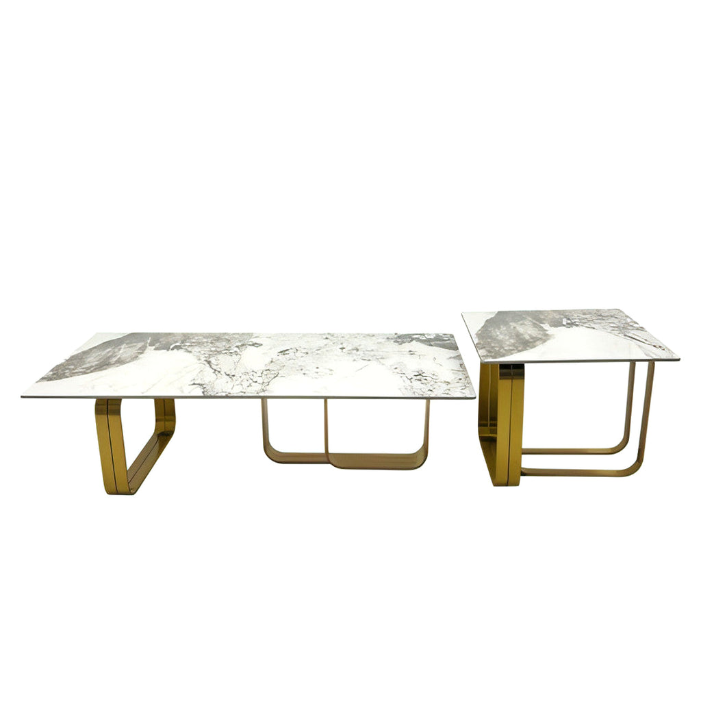 LuneluX_Home – Modern Sintered Stone Coffee Table Set with Gold Frame (2 pcs) - enhanced image 6