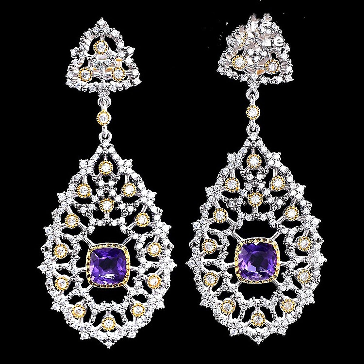 Luxury 925 Silver Plated Natural Amethyst Drop Earrings - enhanced image 6