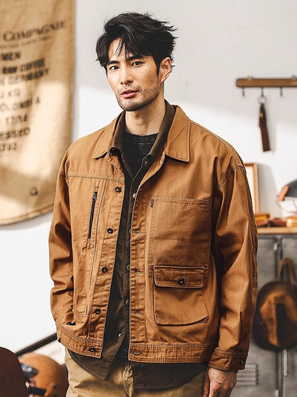 Maillard Retro Heavy Fishbone Pattern Workwear Jacket - enhanced image 6