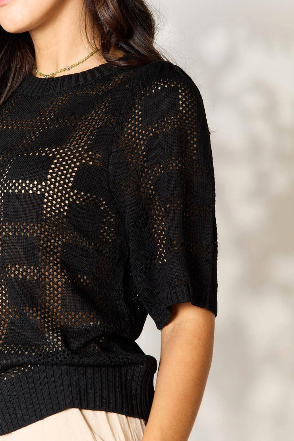 Mandy Ribbed Trim Round Neck Knit Top - enhanced image 6