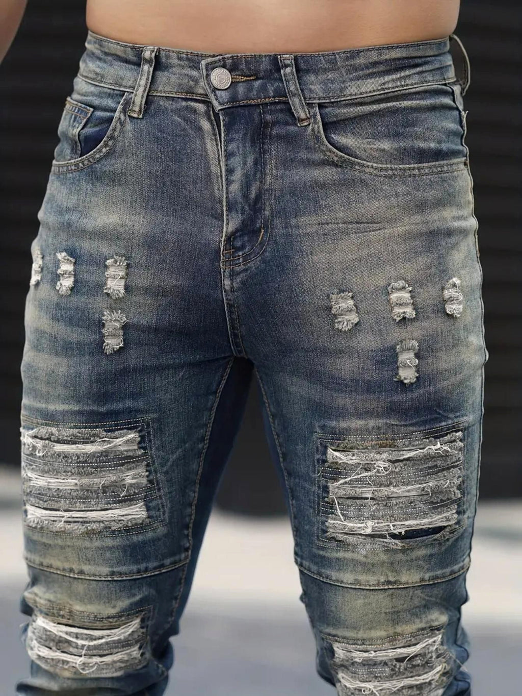Men’s Ripped Stretch Jeans – Navy High Street | Urban Cool 25 Edition - enhanced image 6