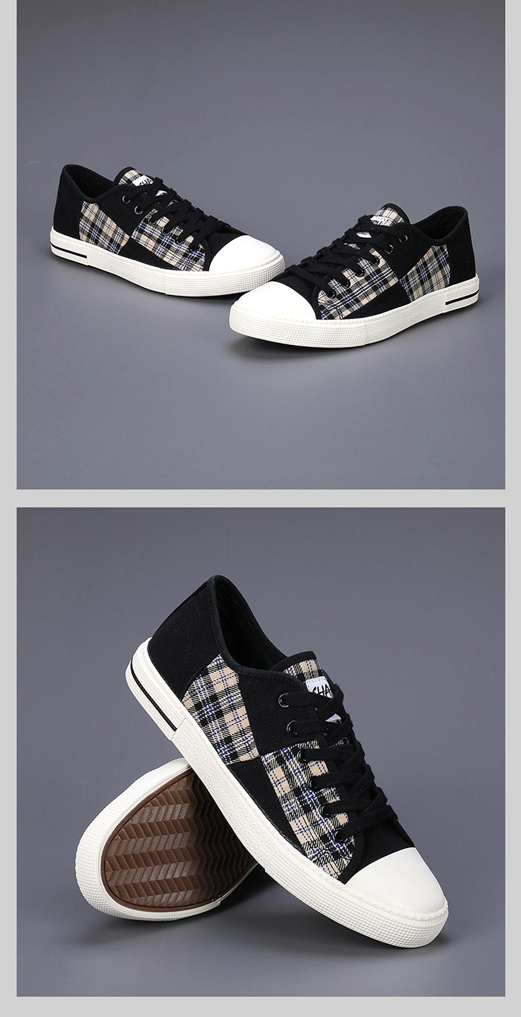 Men's Canvas Lightweight Height Increasing Stitching Casual Low Top Sneakers Shoes - enhanced image 6