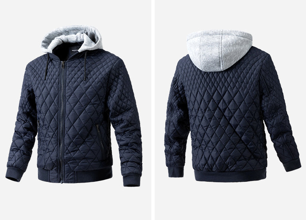 Men's Casual Jacket Quilted Cotton Removable Hood Jacket - enhanced image 6