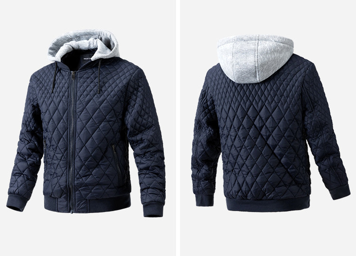 Men's Casual Jacket Quilted Cotton Removable Hood Jacket - enhanced image 6