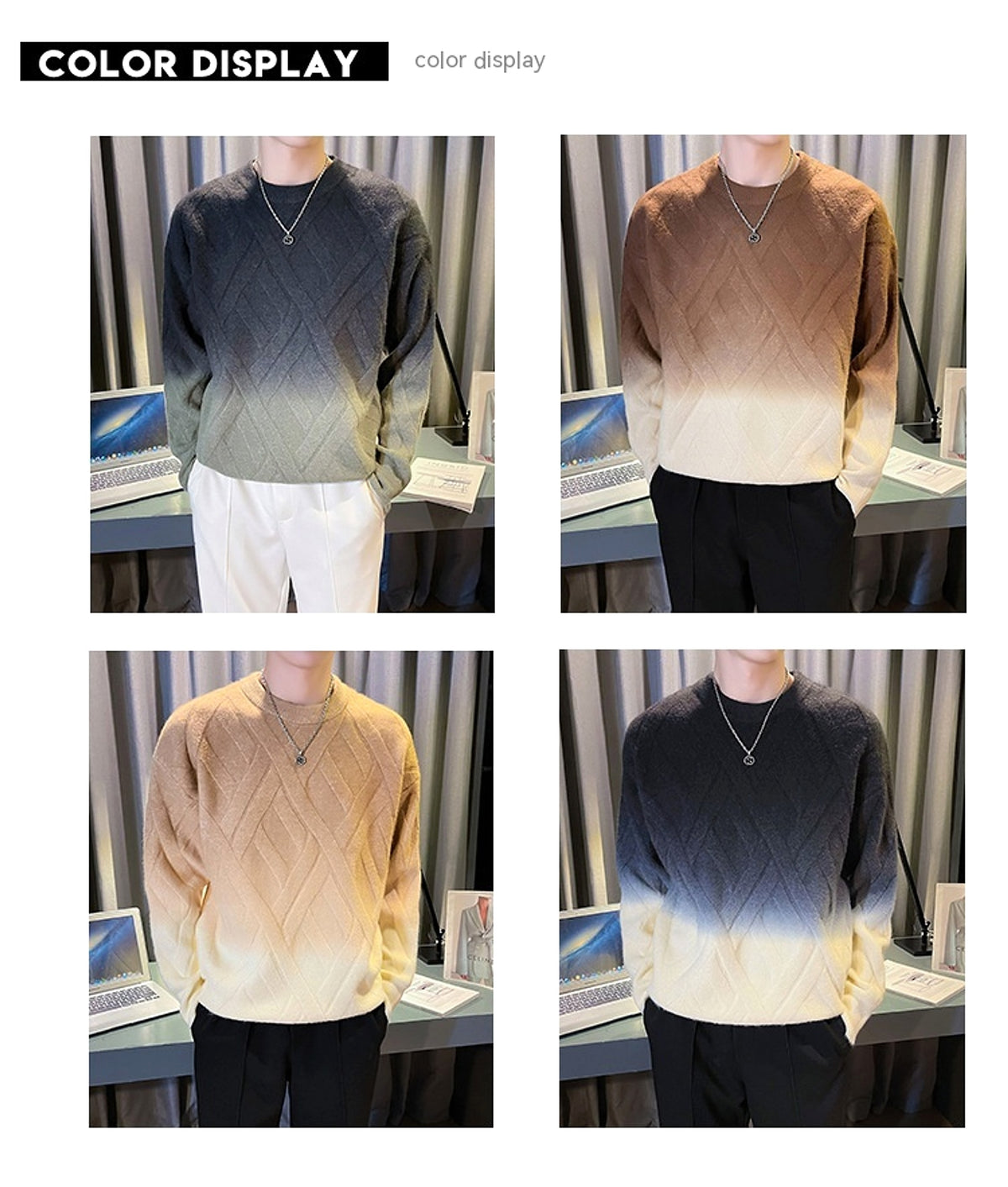 Men's Casual Retro Crew Neck Rhombus Tie-dyed Sweater - enhanced image 6