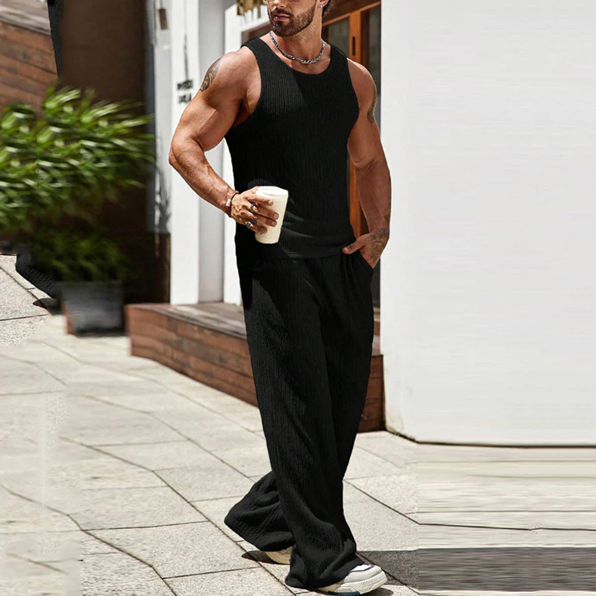 Men's Casual Sleeveless Knitted Vest Pants Two-piece Set Tracksuit - enhanced image 6