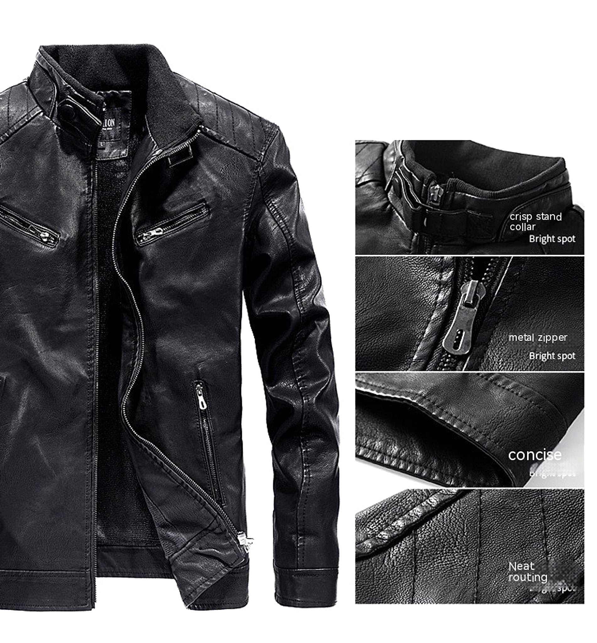Men's Fashion Casual PU Leather Fleece Padded Coat