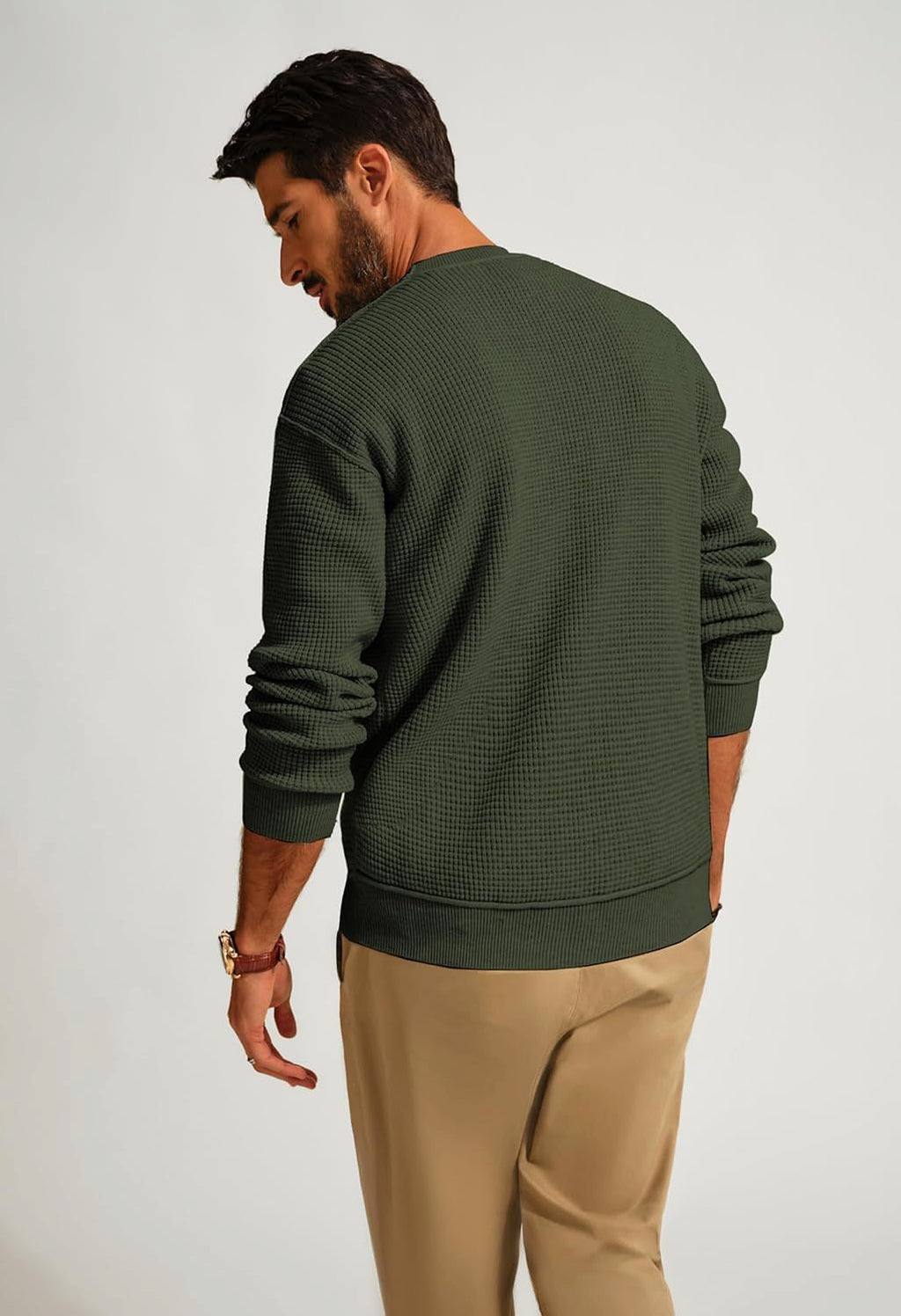Men's Fashion Solid Color Waffle Casual - enhanced image 6
