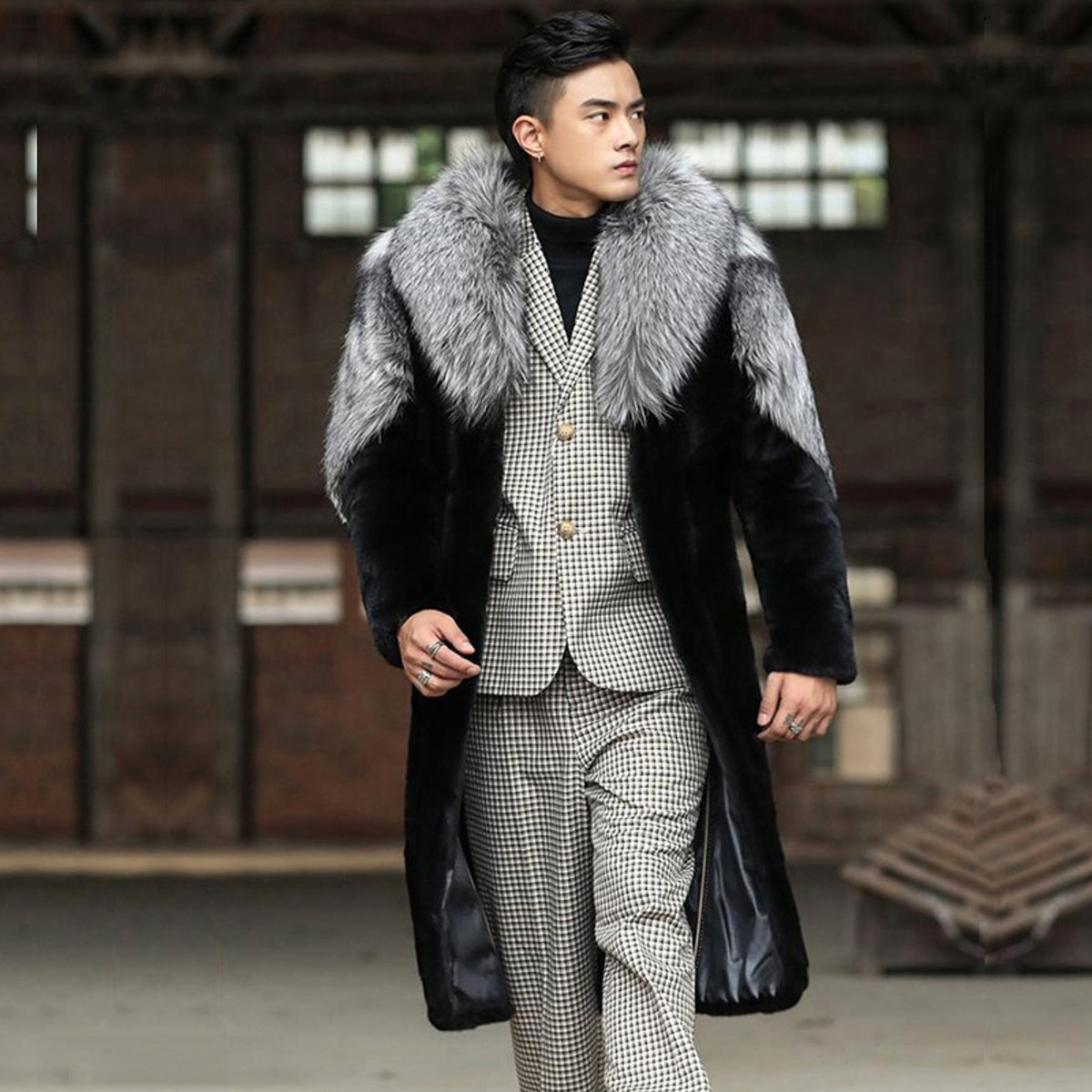 Men's Fur Trench Coat - enhanced image 6