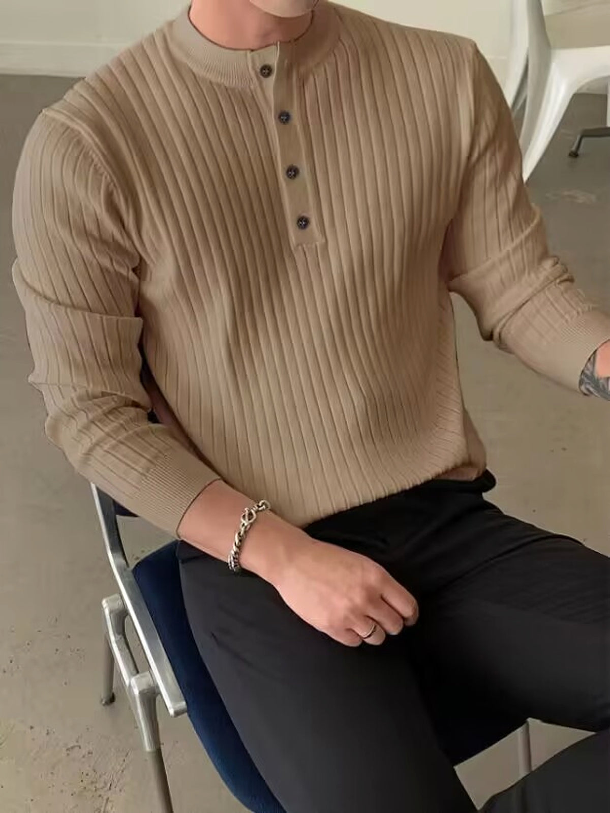Men's Half-high Collar Button Sweater - enhanced image 6
