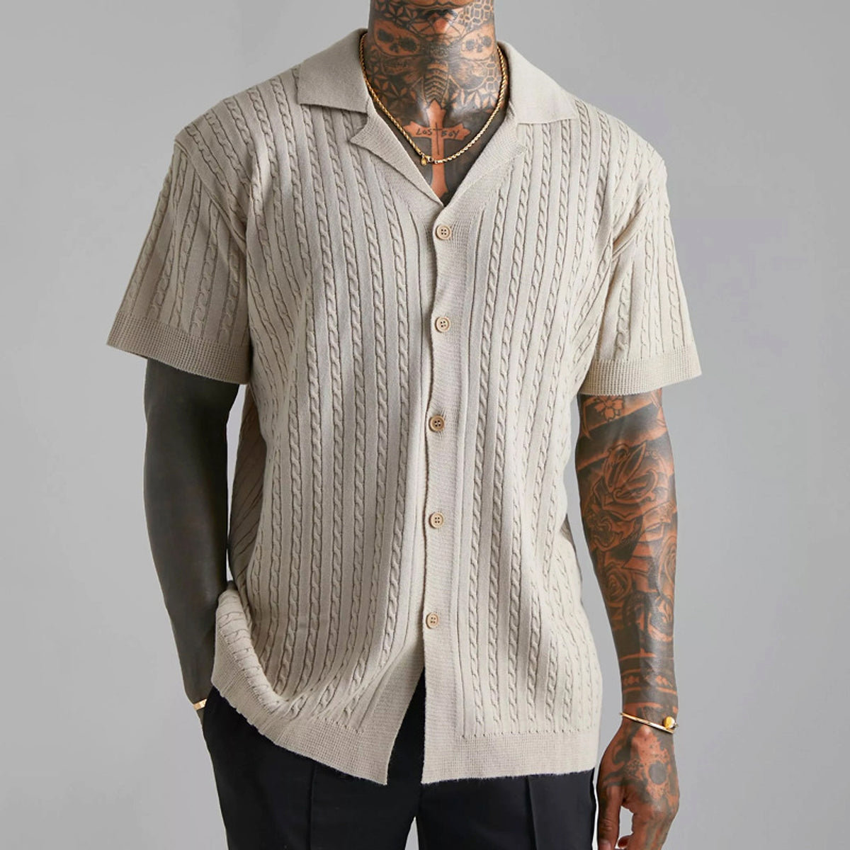 Men's Knitted Button Short-sleeved T-shirt - enhanced image 6