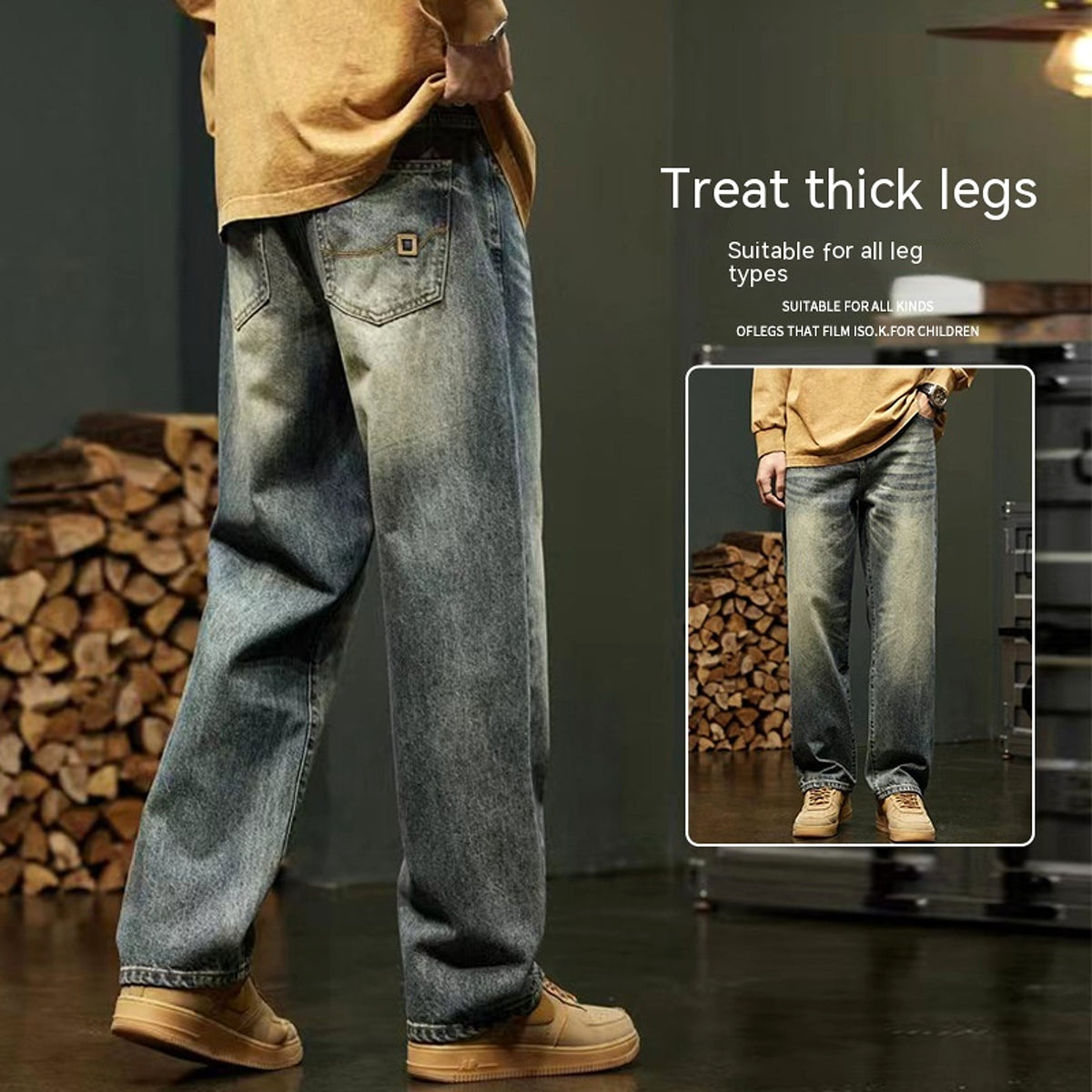Men's Loose Straight Cargo Pants (Jeans) - enhanced image 6