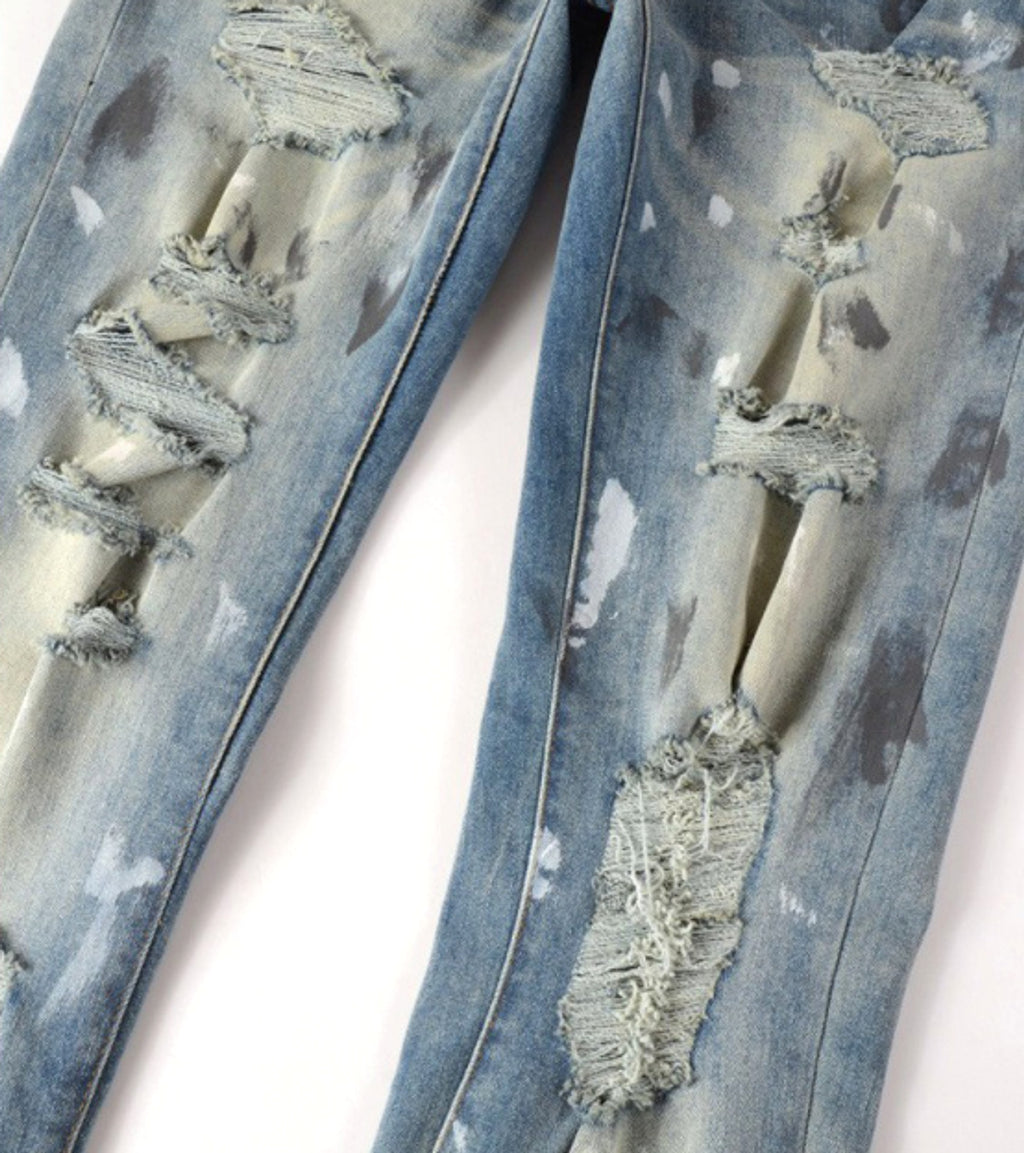 Men's Patch Slimming And Perforated Jeans - enhanced image 6