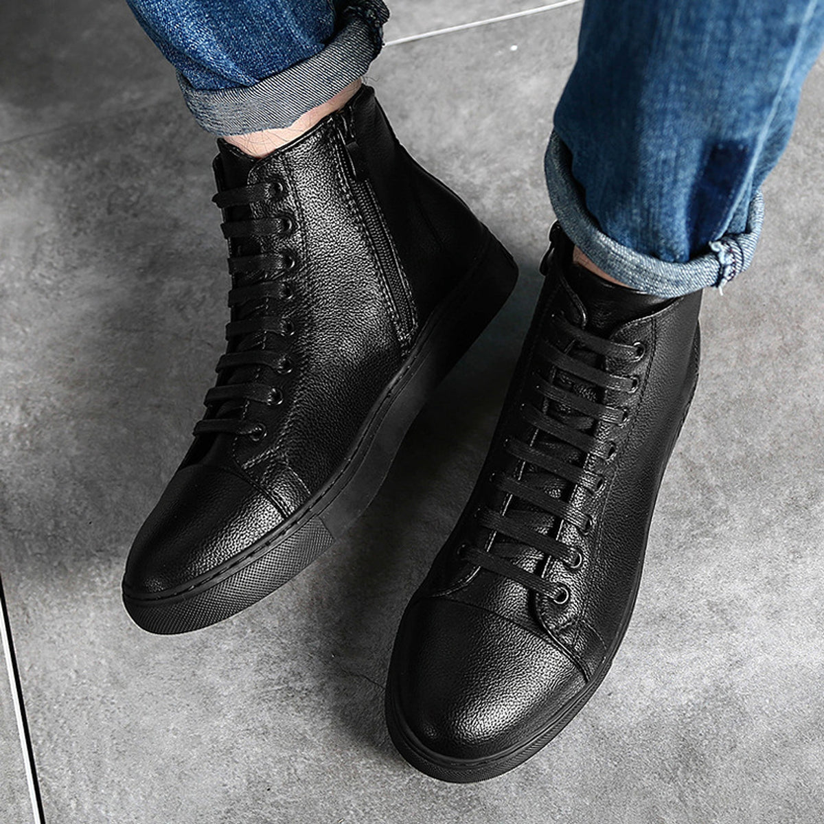 Men's Plus Size High Top Black Sneakers - enhanced image 6